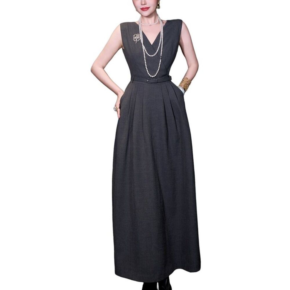 Burryco Womens  Grey Solid Maxi Dress, Grey